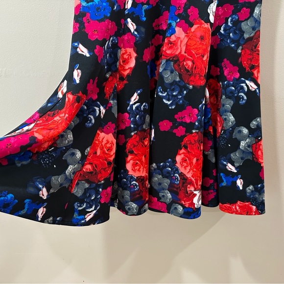 BOSTON PROPER Women 8 Fit&flare Dress Rose Floral Printed Red Black Swing - Picture 6 of 6
